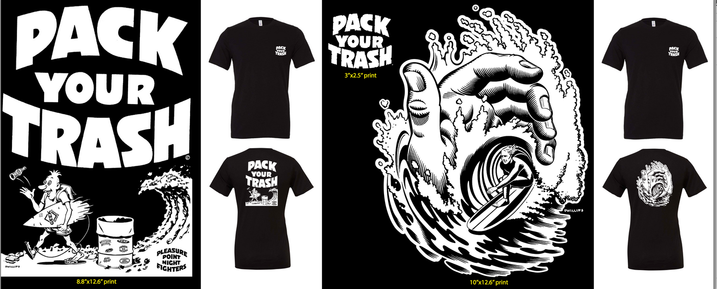 Pack Your Trash © - Surfer Geek or Hand Tube - 24 Unisex T-shirts - SANTA CRUZ ONLY