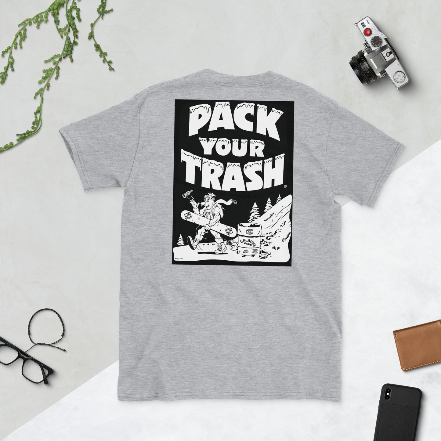 Pack Your Trash - Snow Geek - Dark Print on Light - Short-Sleeve Unisex T-Shirt