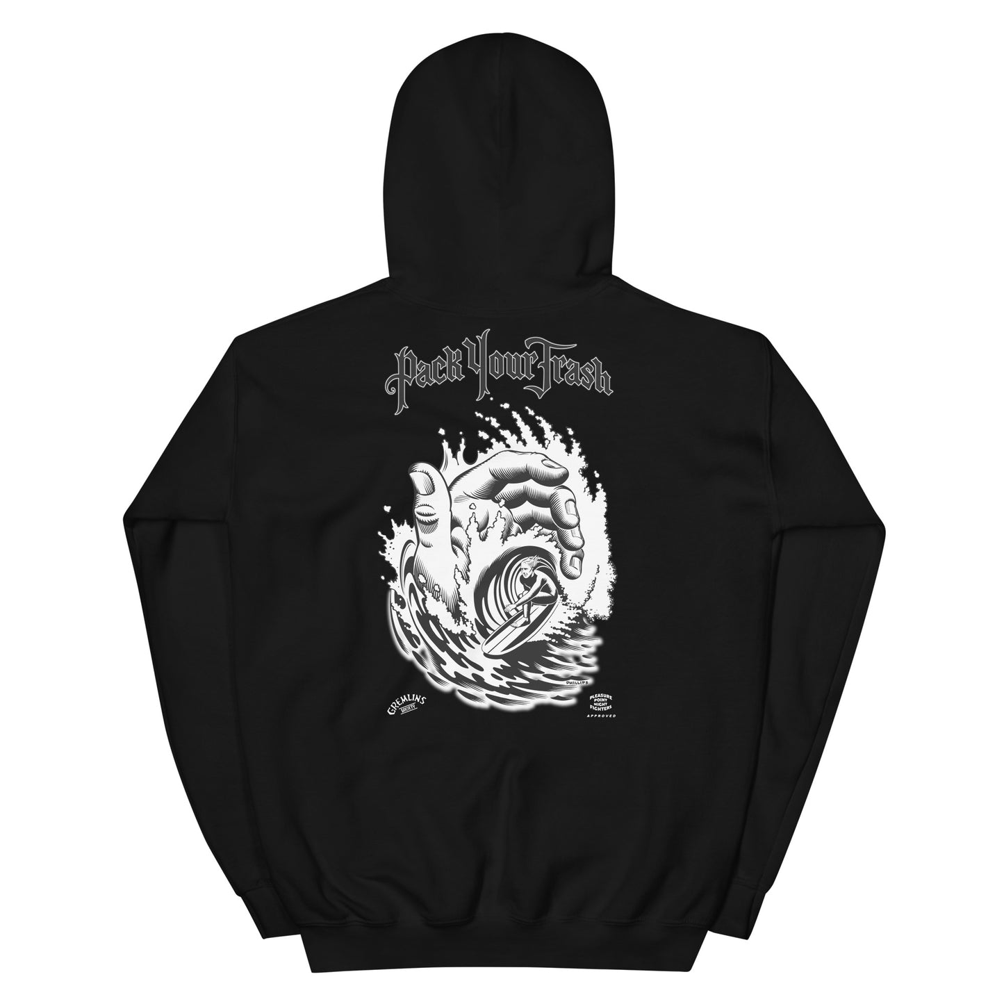 Pack Your Trash © - Hand Tube back - PYT Yucca Can front - Unisex Hoodie