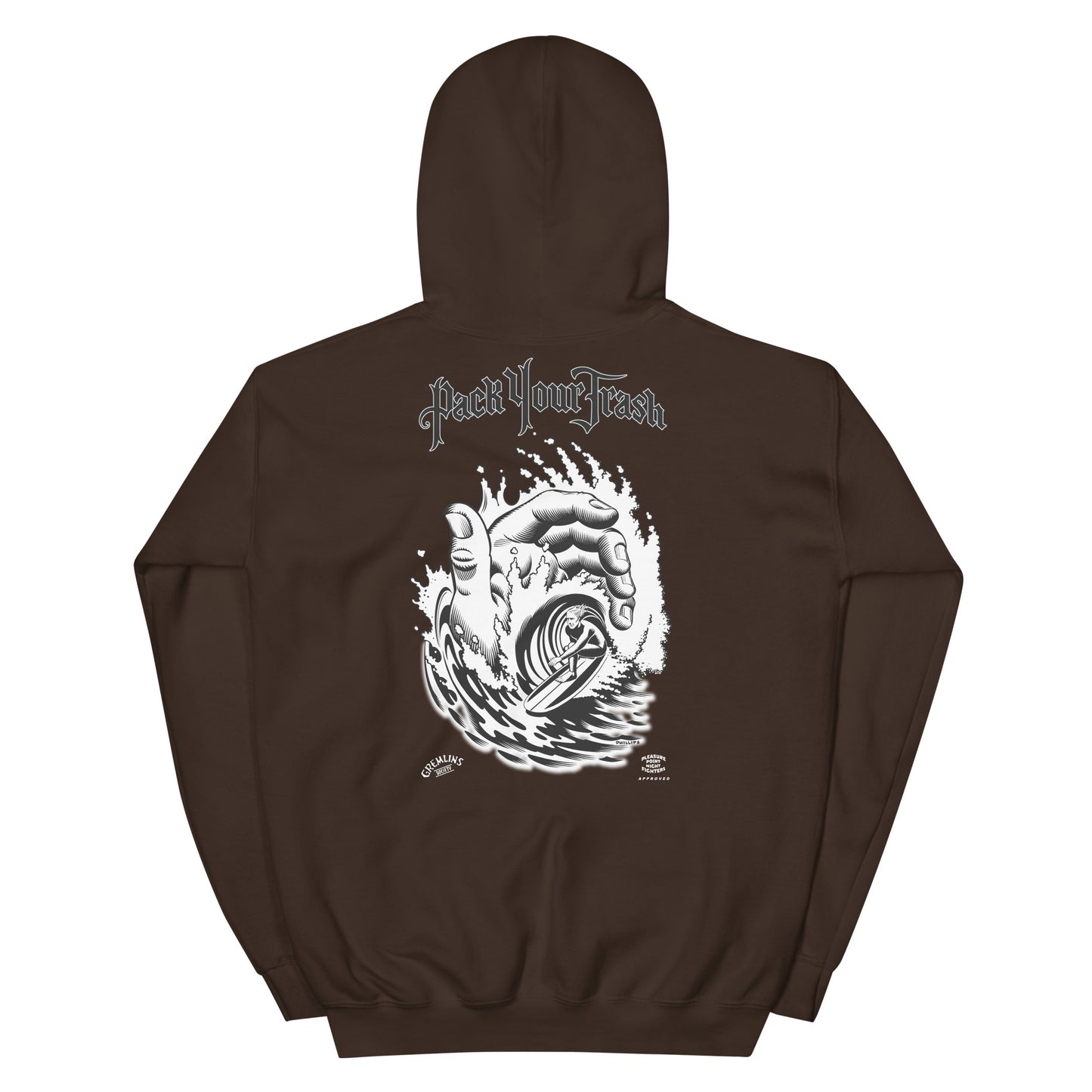 Pack Your Trash © - Hand Tube back - PYT Yucca Can front - Unisex Hoodie