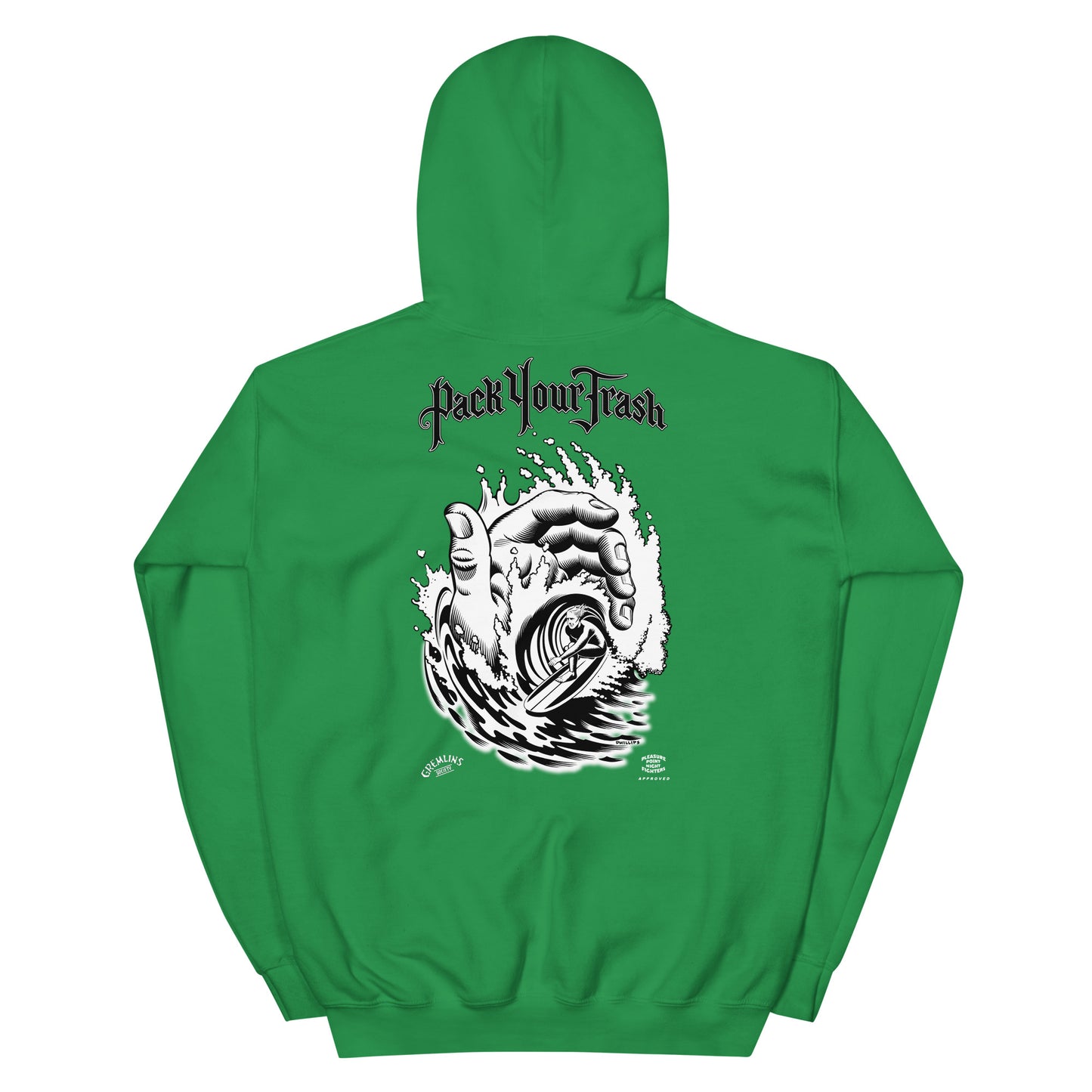 Pack Your Trash © - Hand Tube back - PYT Yucca Can front - Unisex Hoodie