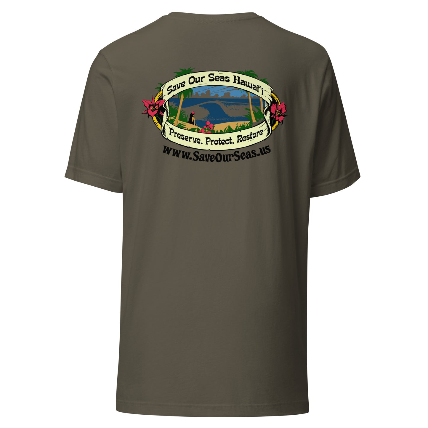 Save Our Seas Hawaii - Yin Tang Whale Front - Wahine Back -Unisex t-shirt