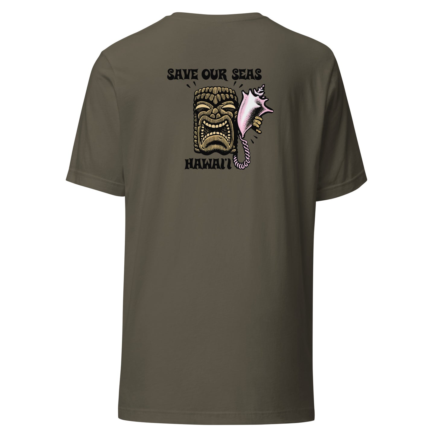 Save Our Seas Hawaii - Tiki Back - SOS Waves front - Unisex t-shirt