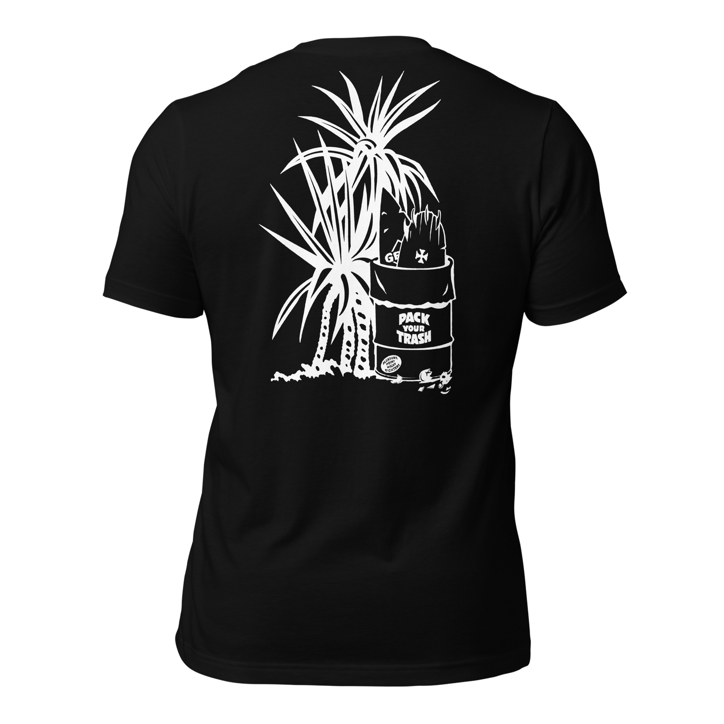 Pack Your Trash © Yucca White Logo Back - Empaque Su Basura Front -Unisex t-shirt