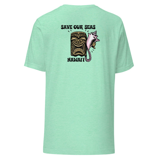 Save Our Seas Hawaii - Tiki Back - SOS Waves front - Unisex t-shirt