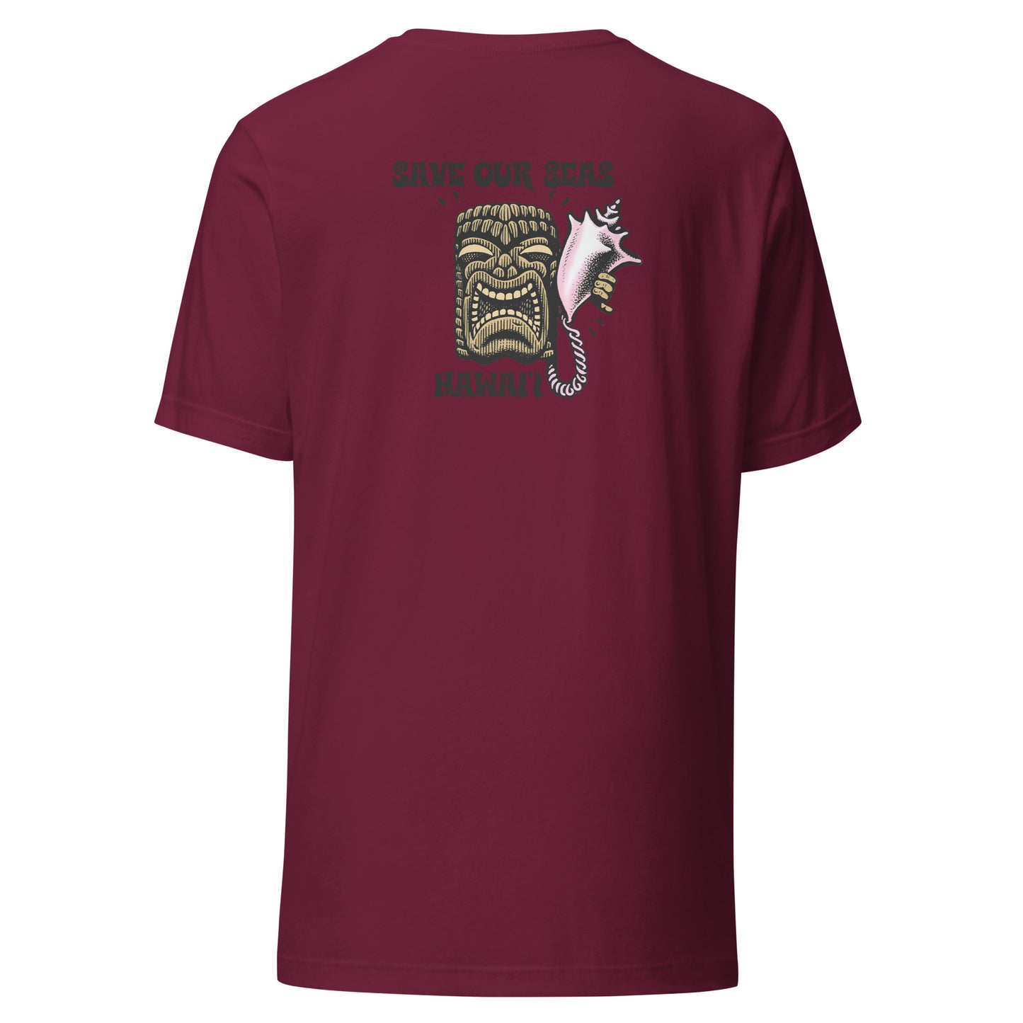 Save Our Seas Hawaii - Tiki Back - SOS Waves front - Unisex t-shirt