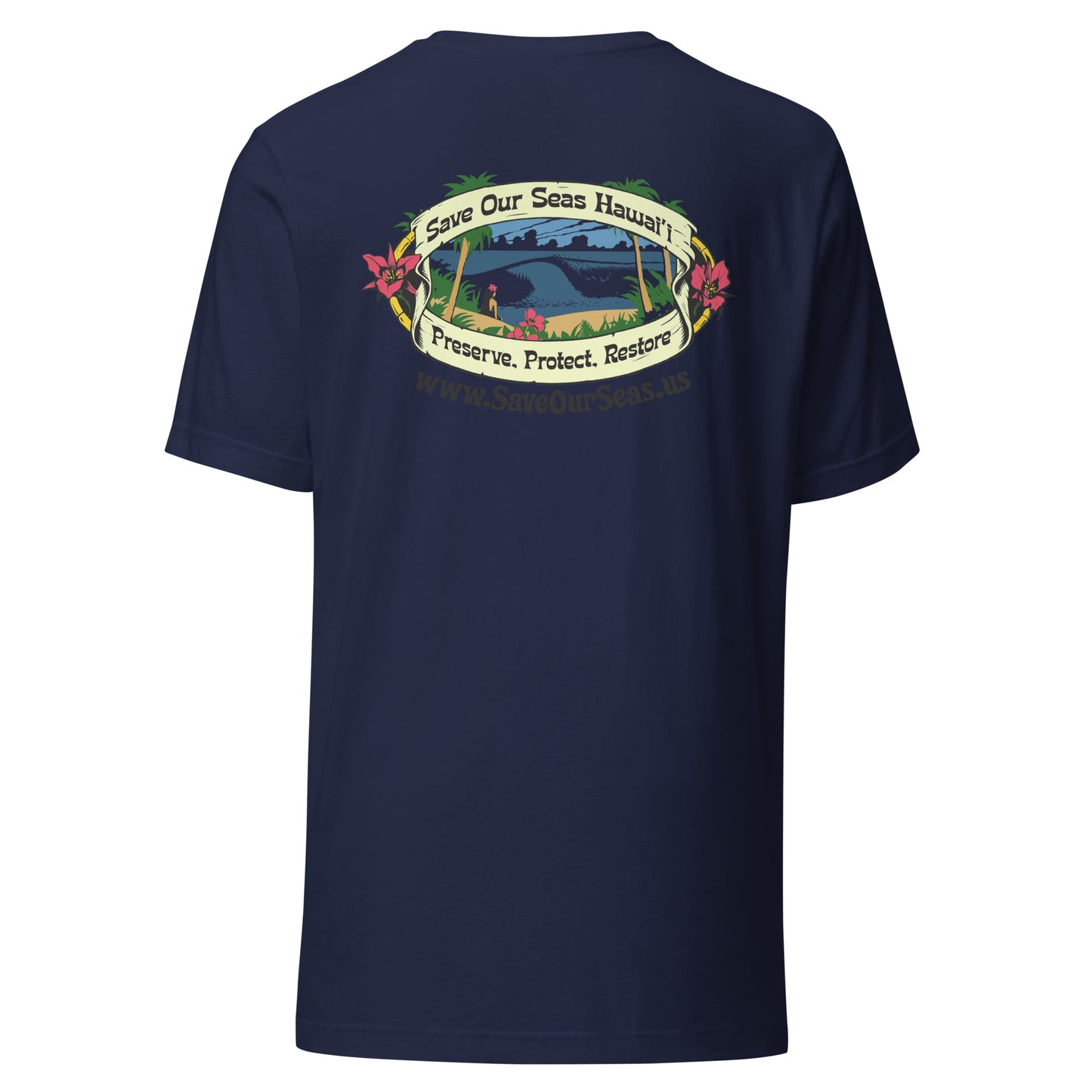 Save Our Seas Hawaii - Yin Tang Whale Front - Wahine Back -Unisex t-shirt