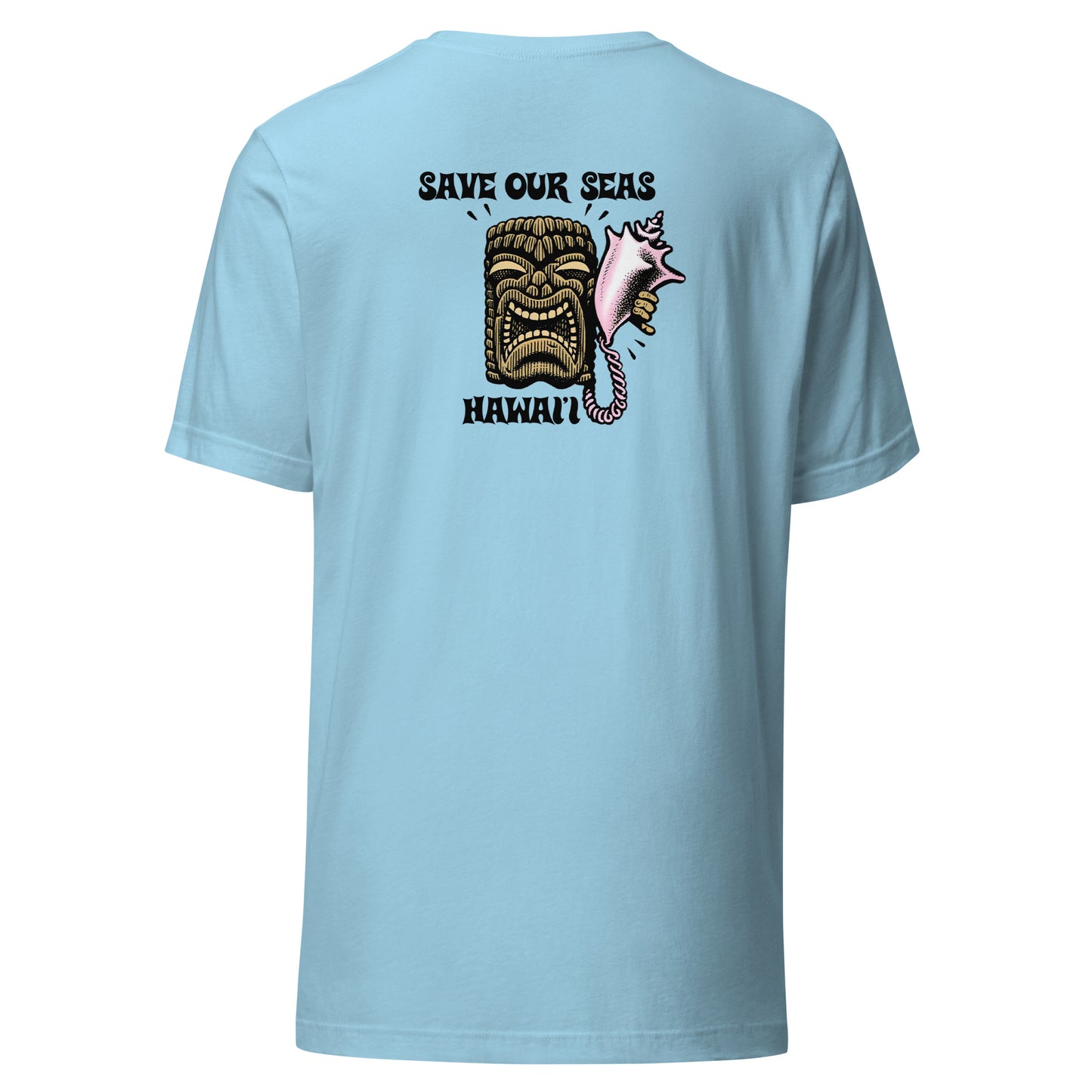 Save Our Seas Hawaii - Tiki Back - SOS Waves front - Unisex t-shirt