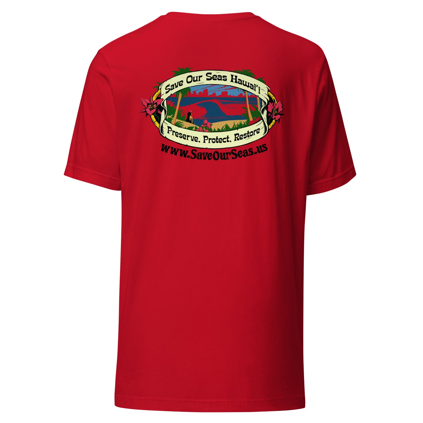 Save Our Seas Hawaii - Yin Tang Whale Front - Wahine Back -Unisex t-shirt