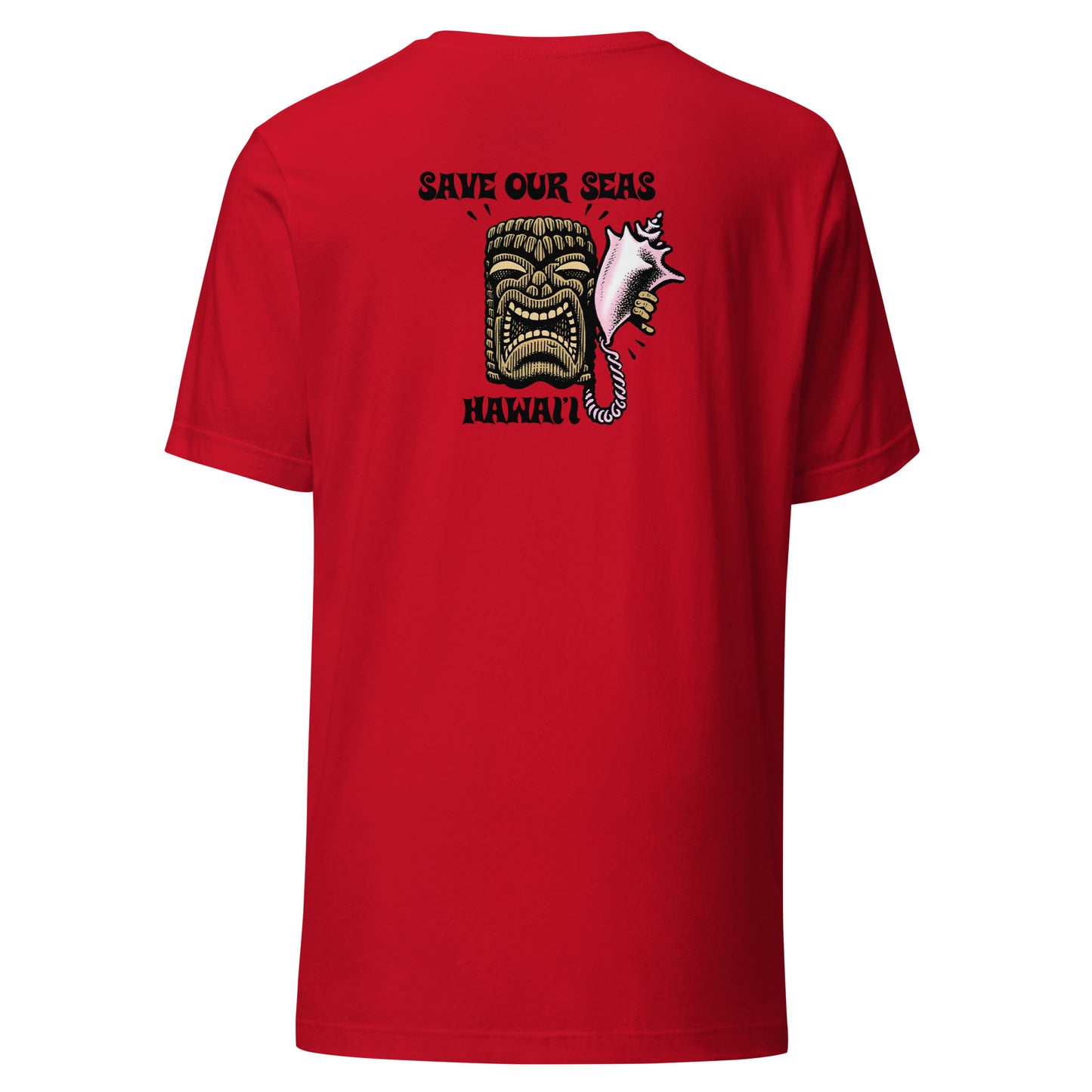 Save Our Seas Hawaii - Tiki Back - SOS Waves front - Unisex t-shirt