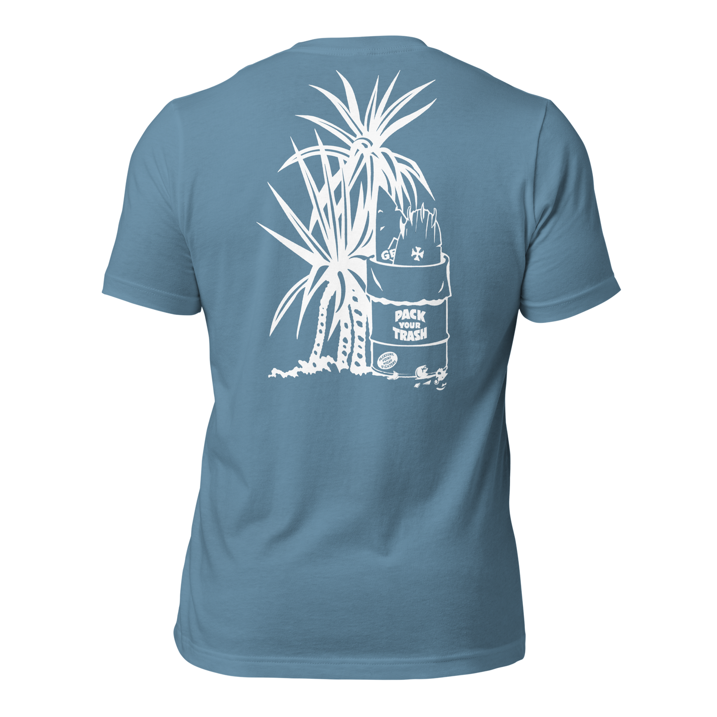 Pack Your Trash © Yucca White Logo Back - Empaque Su Basura Front -Unisex t-shirt