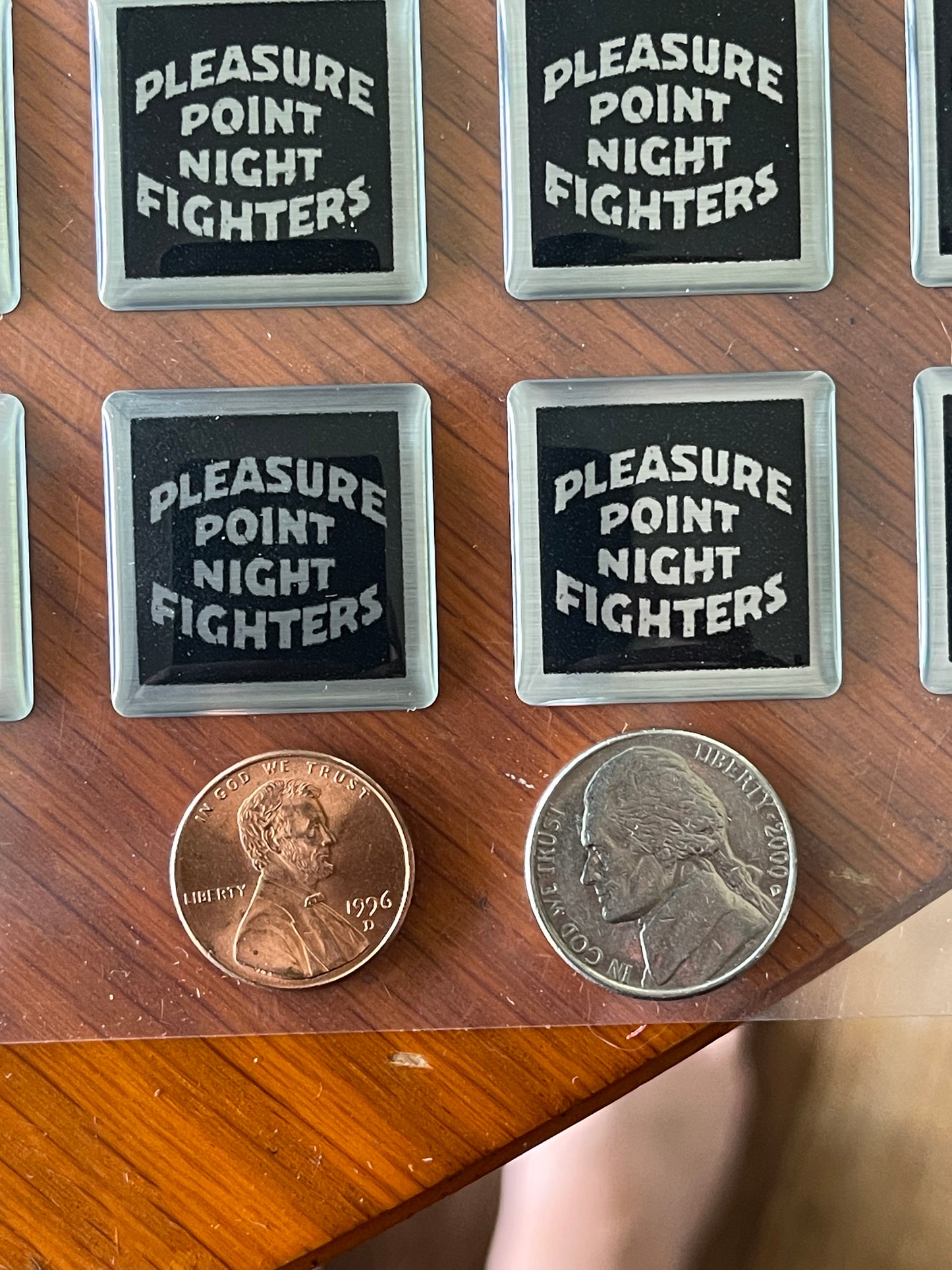Stickers - Pleasure Point Night Fighters - Domed Decals, 1"x1" square clear vinyl (250 count)