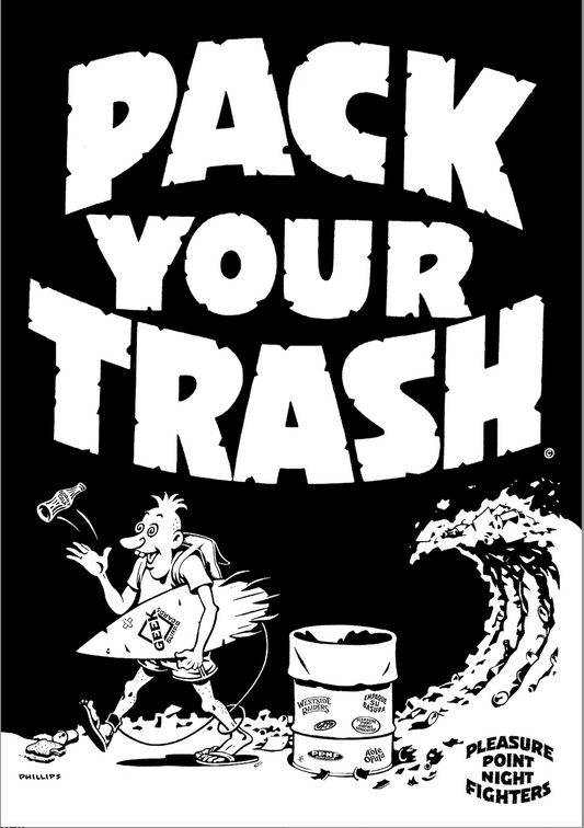 Pack Your Trash - TWENTY  5" x 3.5"(pocket size) SURF GEEK Stickers.