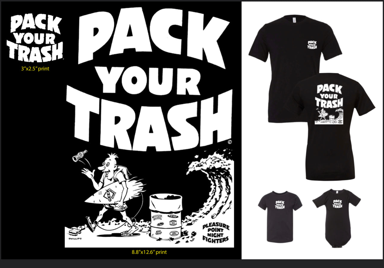 Pack Your Trash © - Surfer Geek or Hand Tube - 24 Unisex T-shirts - SANTA CRUZ ONLY